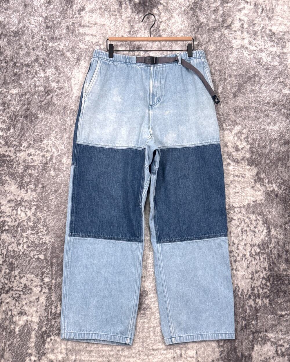 Gramicci Denim Wide Climbing Pants Large Mens Blue Jeans Patch